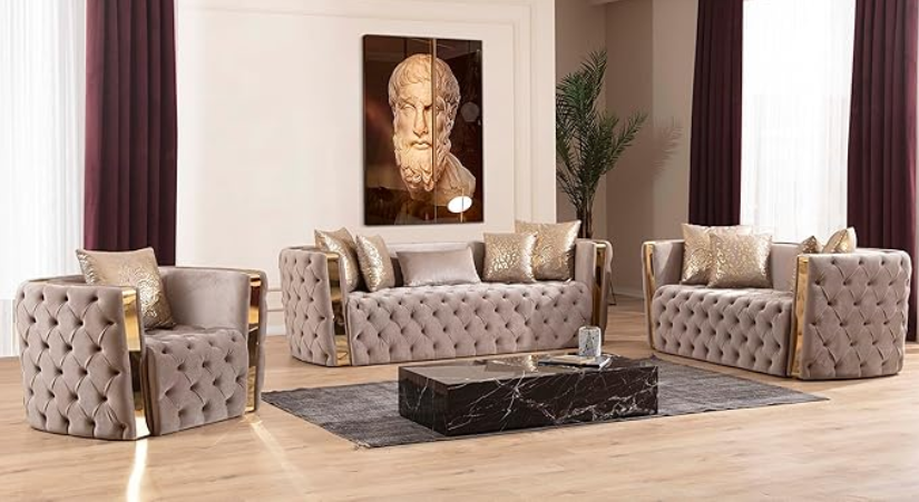 luxury Couch Velvet Chesterfield Loveseat - 2 Seater sofa and 4 Throw Pillows