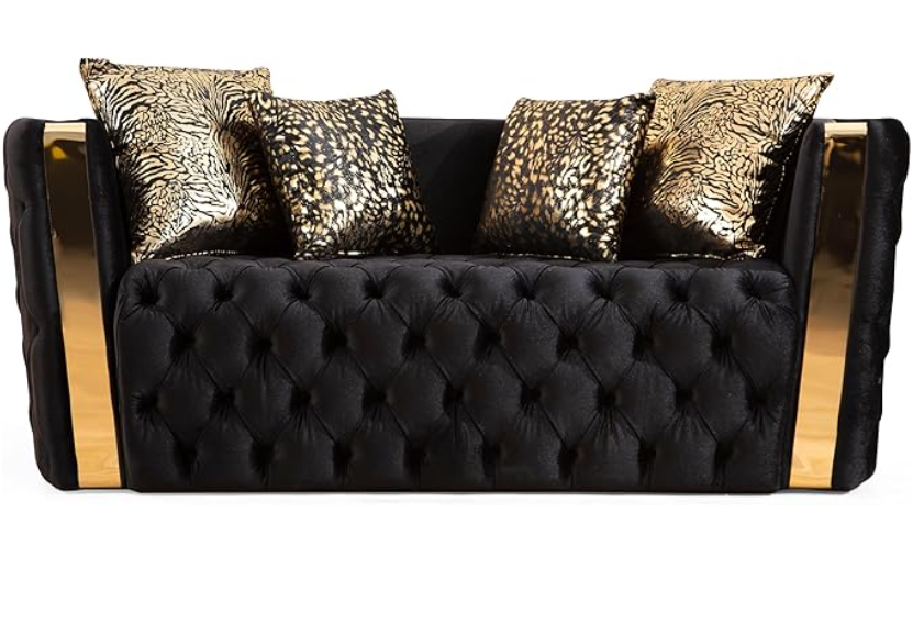 luxury Couch Velvet Chesterfield Loveseat - 2 Seater sofa and 4 Throw Pillows