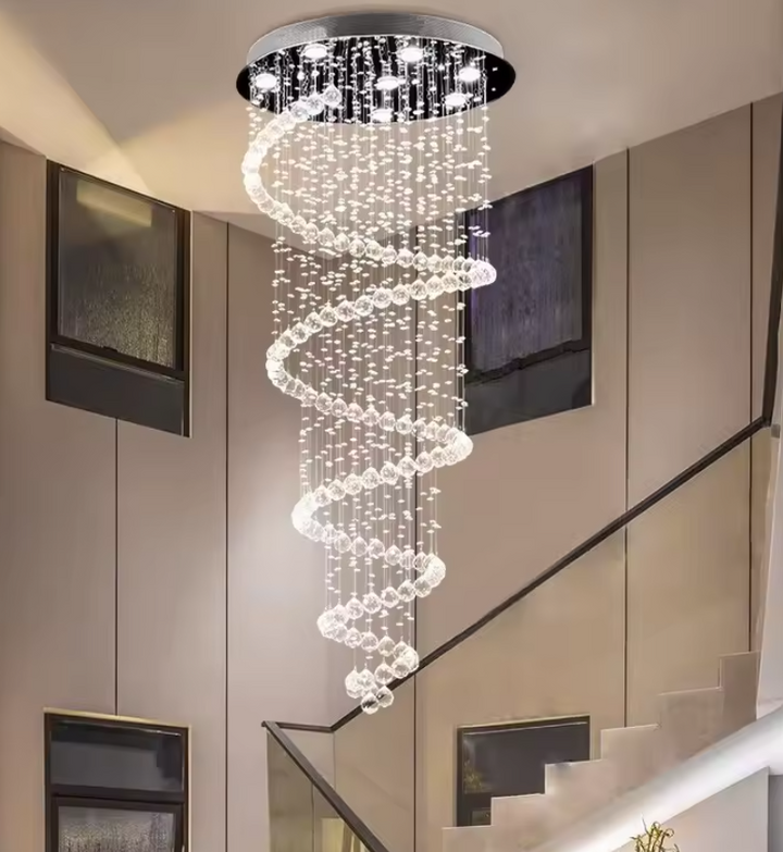 Luxury Spiral Crystal LED Chandelier – Modern Ceiling Pendant Light for Living Room & Bedroom