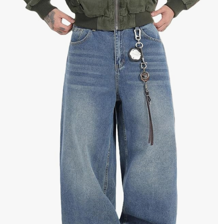 Mens New Baggy Jeans Loose Fit Denim Pants Streetwear