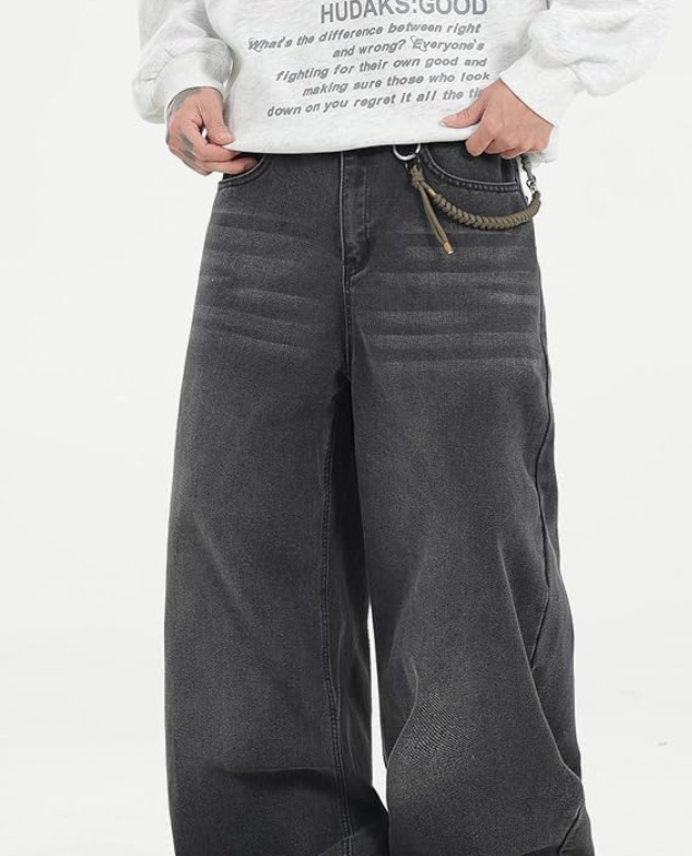 Mens New Baggy Jeans Loose Fit Denim Pants Streetwear