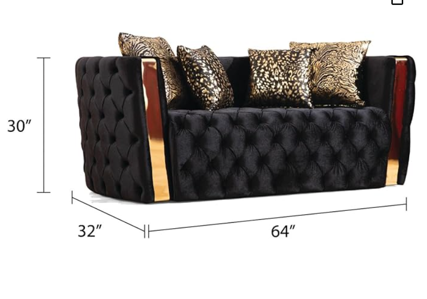 luxury Couch Velvet Chesterfield Loveseat - 2 Seater sofa and 4 Throw Pillows