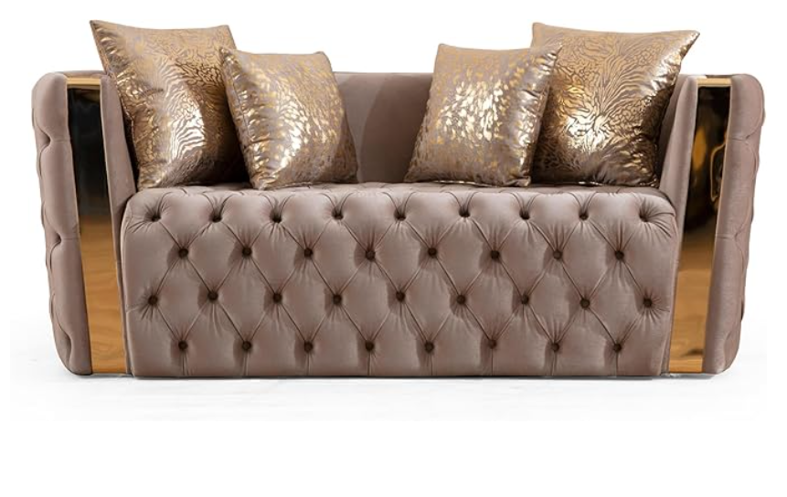 luxury Couch Velvet Chesterfield Loveseat - 2 Seater sofa and 4 Throw Pillows