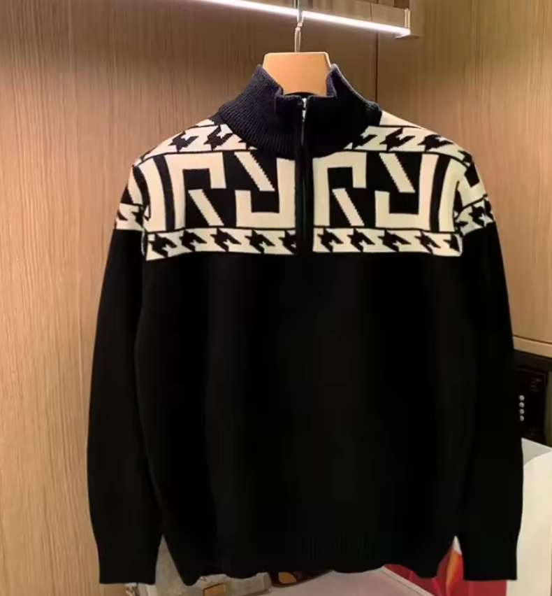 Men’s Collared Zip-Up Knitted Sweater Jacket – Men Fashion Graphic Pullover