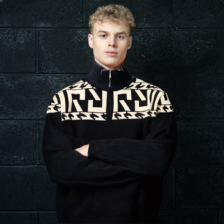 Men’s Collared Zip-Up Knitted Sweater Jacket – Men Fashion Graphic Pullover