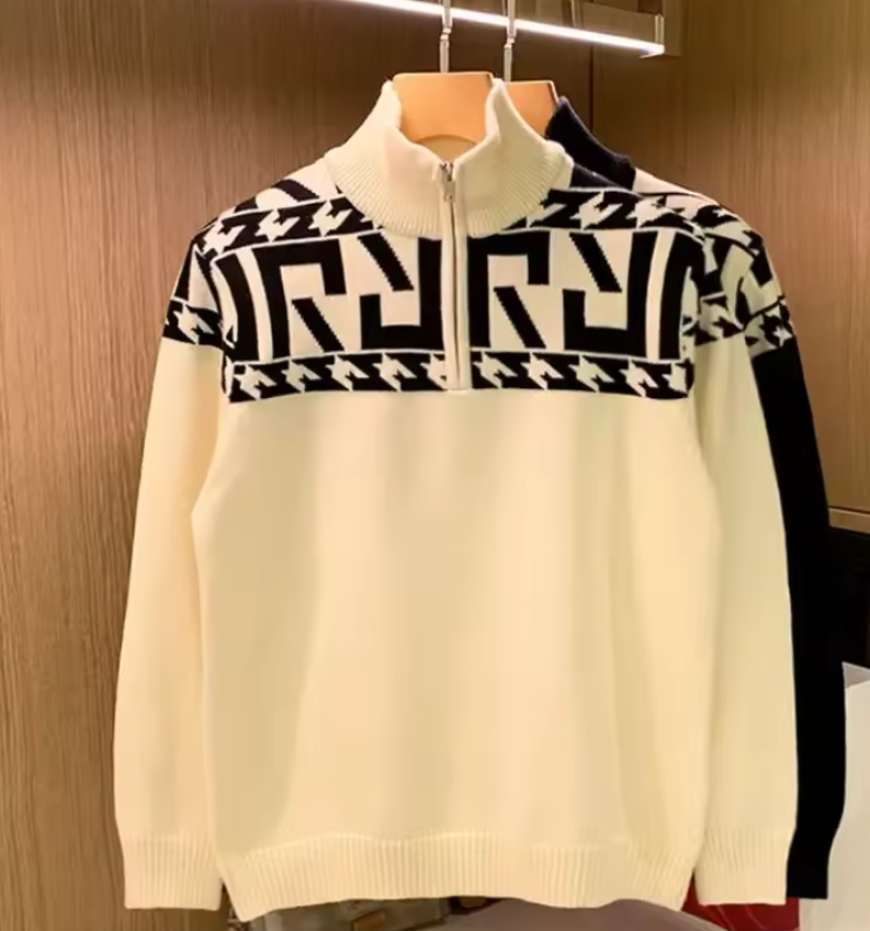 Men’s Collared Zip-Up Knitted Sweater Jacket – Men Fashion Graphic Pullover