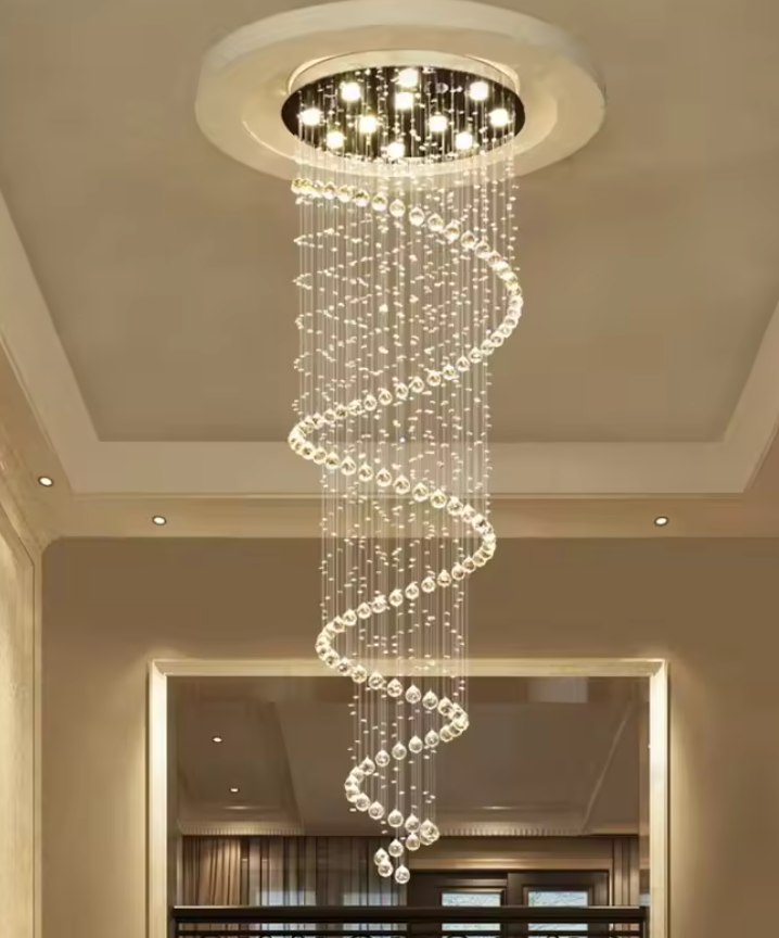Luxury Spiral Crystal LED Chandelier – Modern Ceiling Pendant Light for Living Room & Bedroom