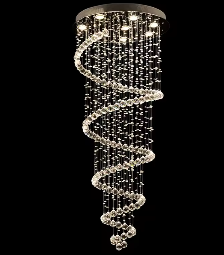 Luxury Spiral Crystal LED Chandelier – Modern Ceiling Pendant Light for Living Room & Bedroom