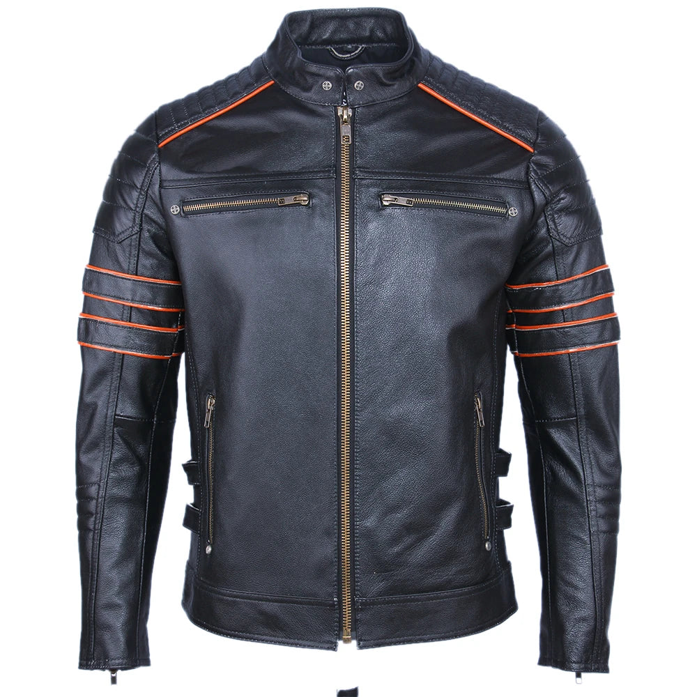 Premium Embroidery  Motorcycle Leather Jackets 100% Natural Cowhide Moto Jacket Biker Leather Jacket Mens