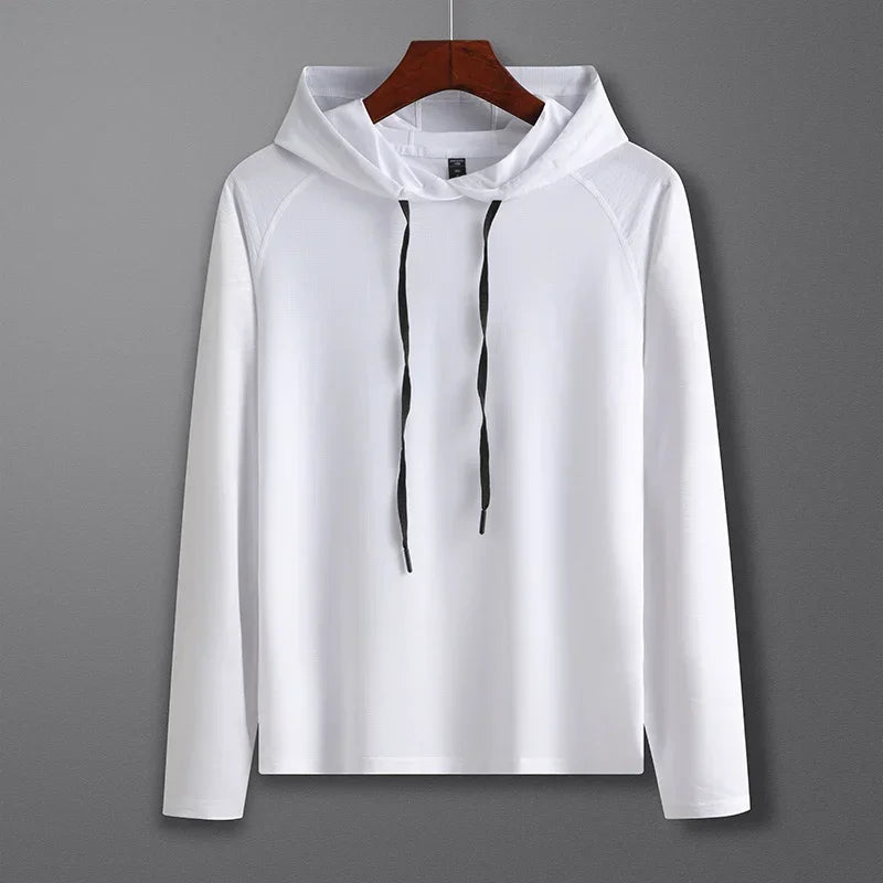 Men Outdoor Sports Hoodies Quick Dry Fit Long Sleeve Tops with Hood Male Running Activewear Casual Quick Dry Sweatshirts