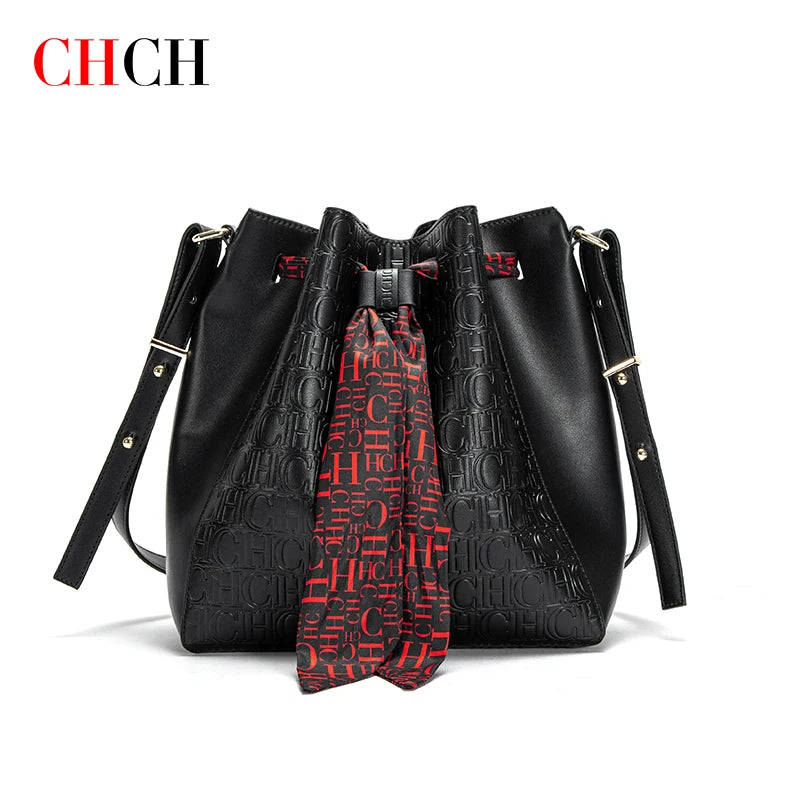 Fusion CH Luxury Women' PU Bucket Large Capacity Shopping Travel Commuter Shrink Scarf Shoulder Bag