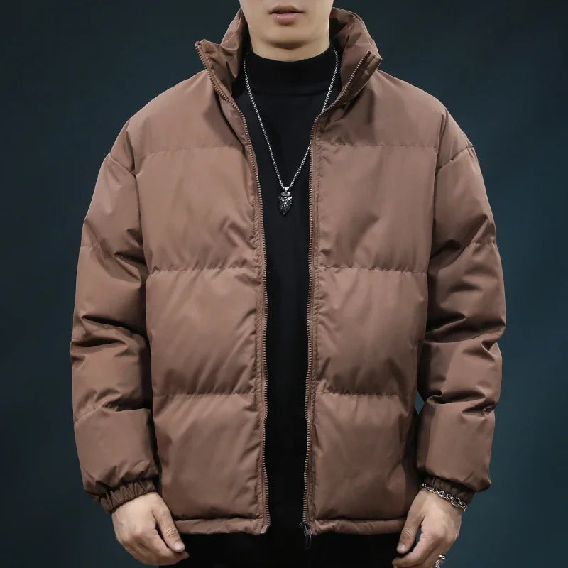 2024 Men Winter Fashion Stand Collar Cotton-Padded Jacket Men'S Loose Warm Puff Coats Male Solid Color Casual Overcoats G504