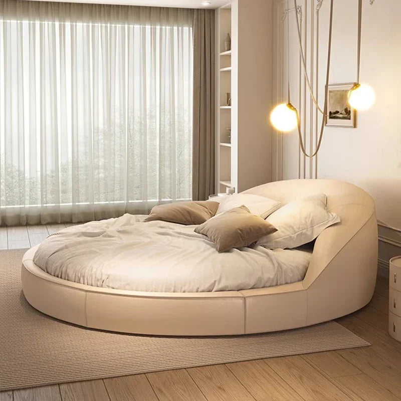 Unique Round Bed Elegant Luxury Cream Home Furniture
