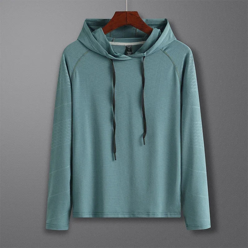 Men Outdoor Sports Hoodies Quick Dry Fit Long Sleeve Tops with Hood Male Running Activewear Casual Quick Dry Sweatshirts