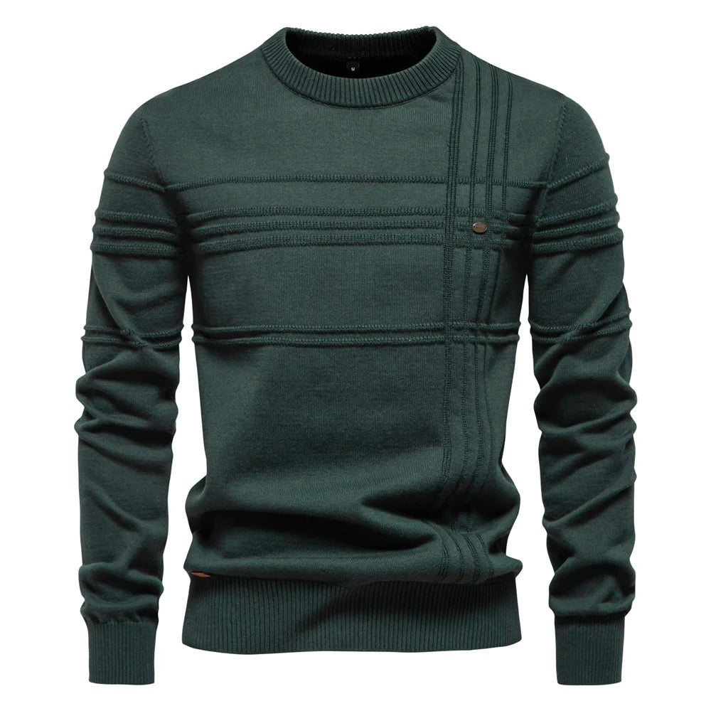 Stylish Mens Crewneck Pullover Sweater Knitted Cotton Stripped Quality Autumn Winter Warm Sweaters for Men