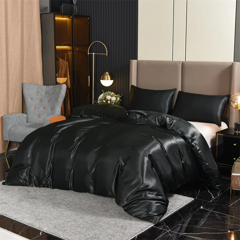 New 3Pc Satin Duvet Cover Set Bedding Luxury Sets 