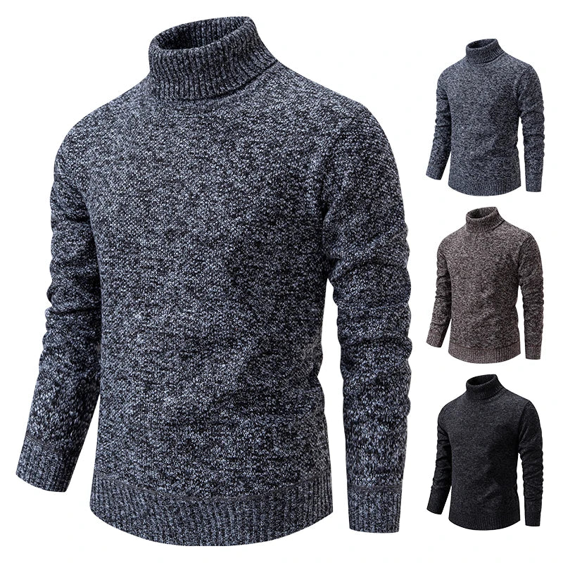 New Italain Style Sweater Men's Autumn Winter New Trend Slim Wool Thin Velvet Turtleneck Outerwear