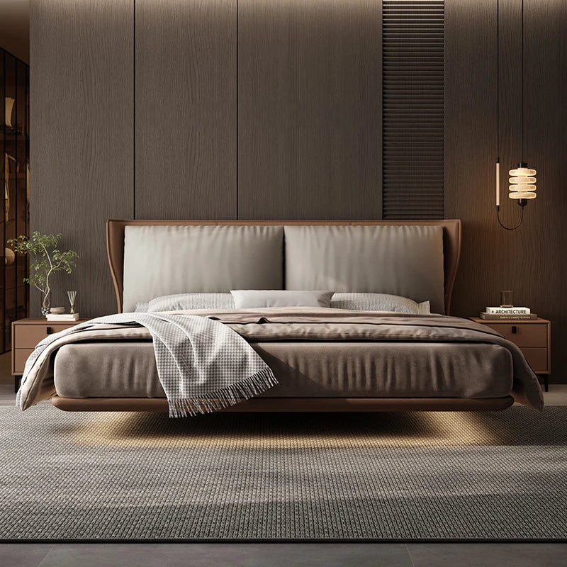 Modern Genuine Leather Bed Wedding Home Furniture