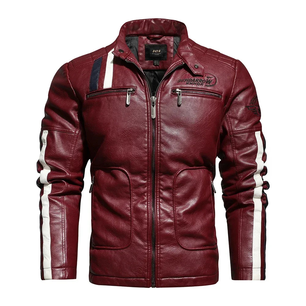 Mens Vintage Motorcycle Jacket 2024 Men Fashion New Biker Leather Jacket Male Embroidery Bomber Coat Winter Fleece Pu Overcoat