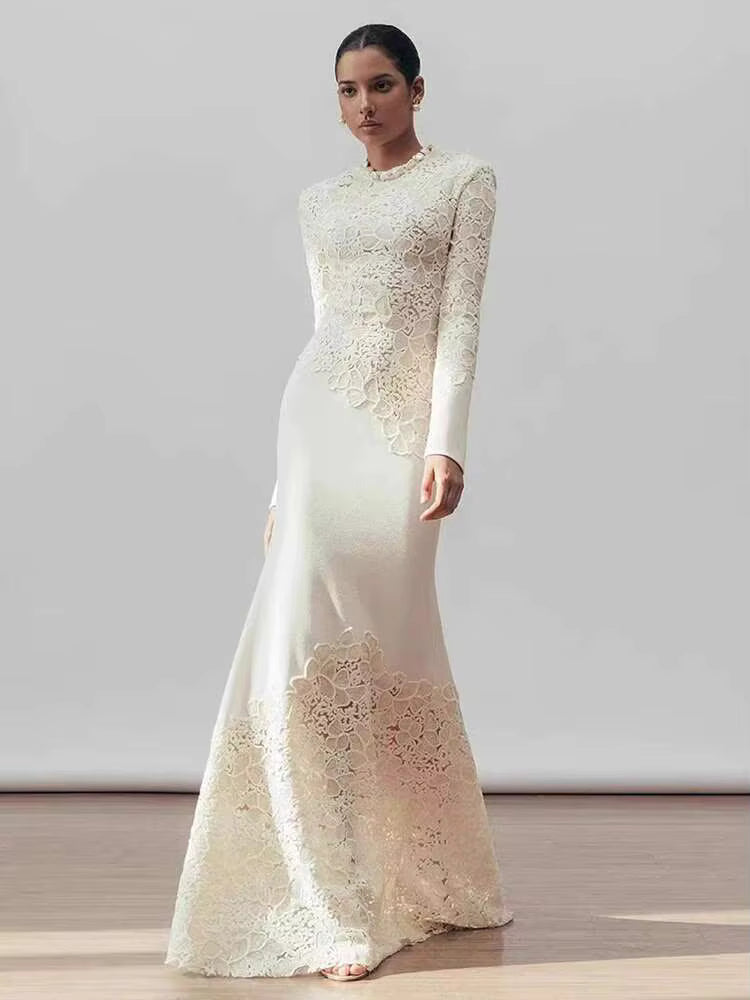 New Women Out Lace Stand Collar Wedding Party Dress