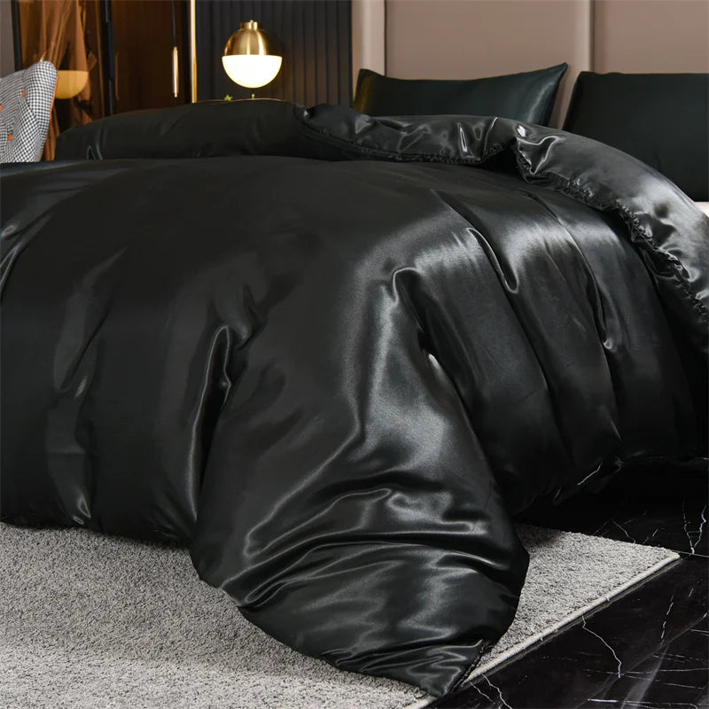 New 3Pc Satin Duvet Cover Set Bedding Luxury Sets 