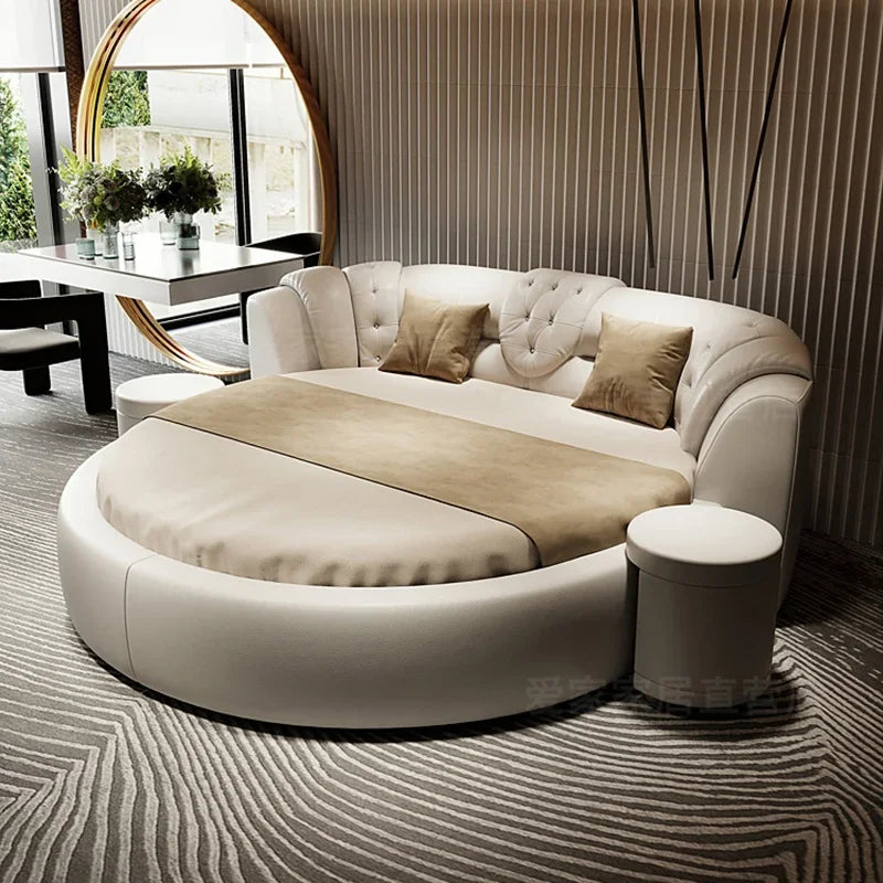 Premium European Lux Double Round Bed Modern Furniture