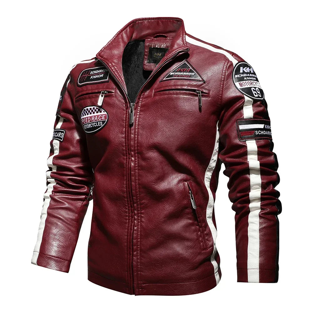 Mens Vintage Motorcycle Jacket 2024 Men Fashion New Biker Leather Jacket Male Embroidery Bomber Coat Winter Fleece Pu Overcoat