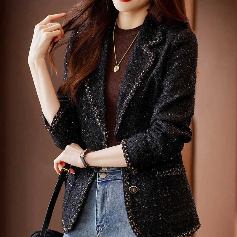 Autumn Winter Ladies Casual Blazer Women Black Green Beige Plaid Jacket Female Long Sleeve Single Breasted Slim Coat