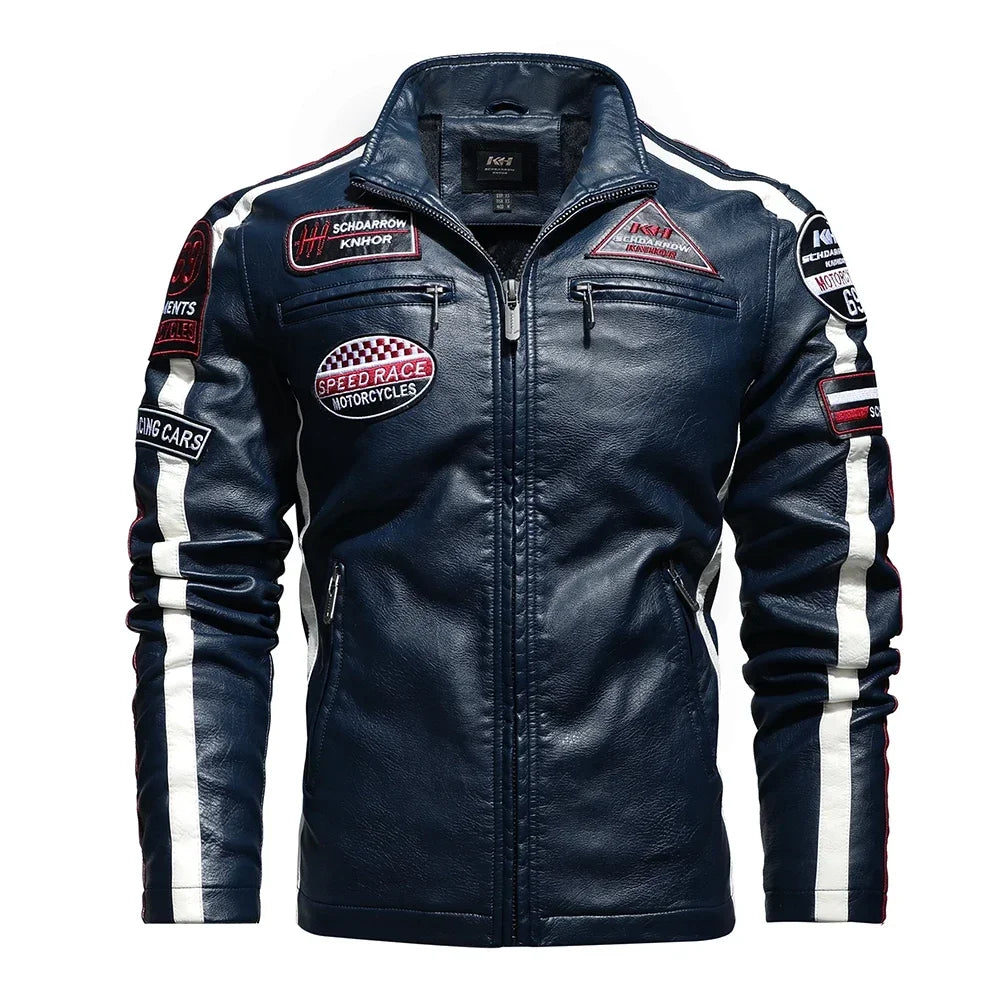 Mens Vintage Motorcycle Jacket 2024 Men Fashion New Biker Leather Jacket Male Embroidery Bomber Coat Winter Fleece Pu Overcoat