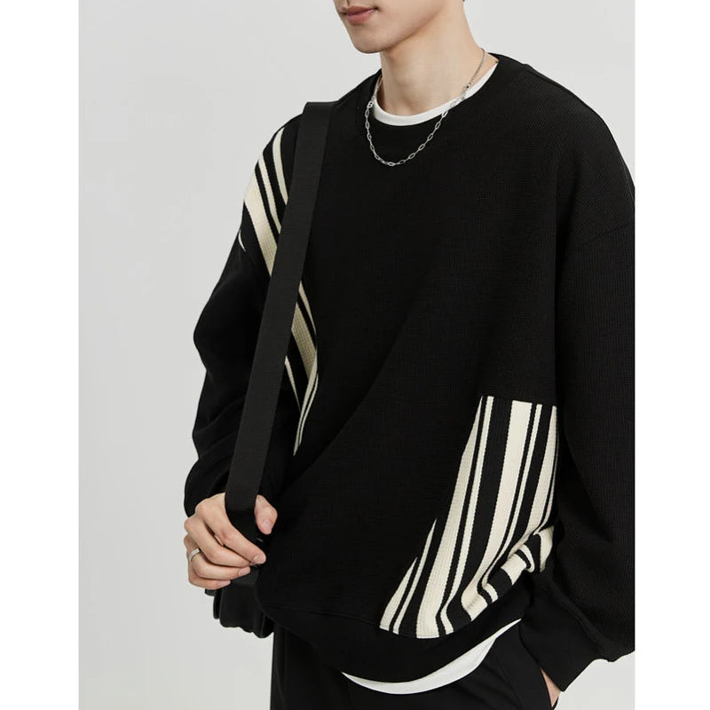 New Designed Trendy Striped Patchwork Long Sleeve Modern Streetwear Sweatshirt 