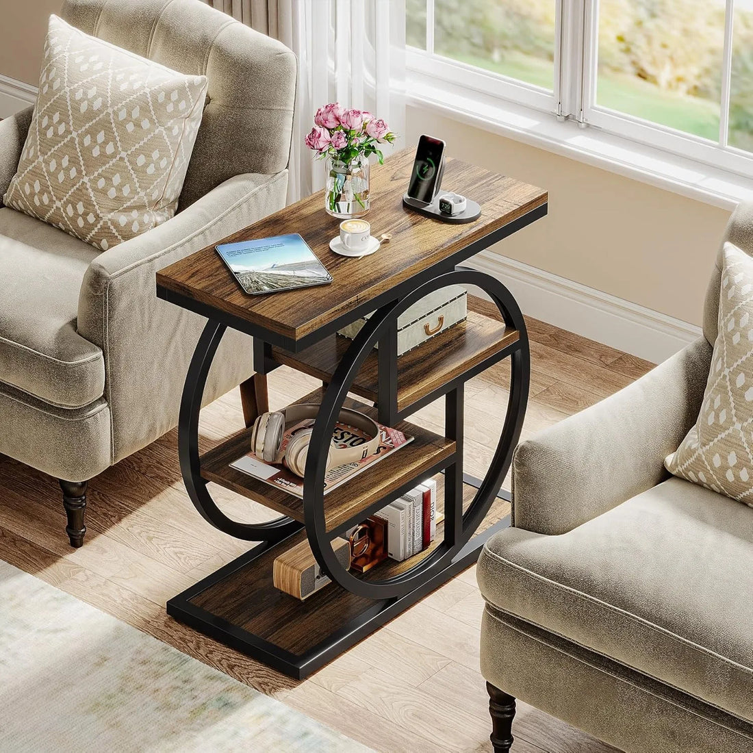 Vintage Living Room, 4-Tier - Storage Shelves Side Table