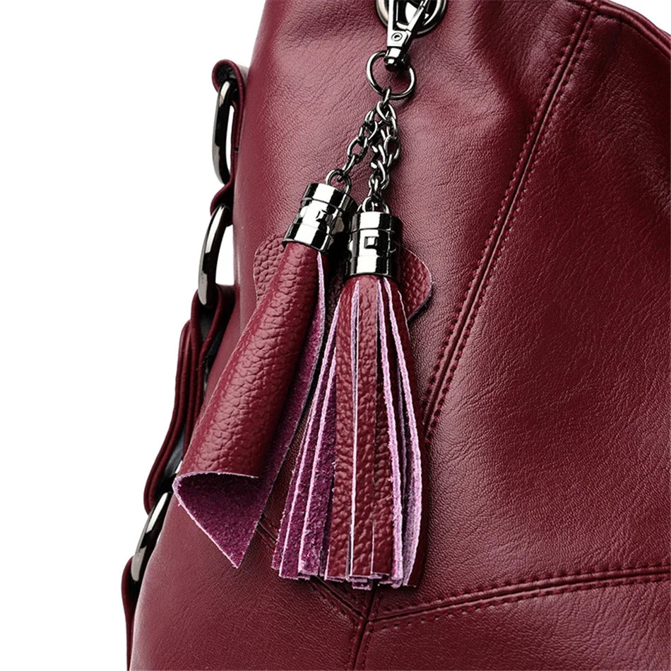 Italian Style Women Casual Tote Bag Luxury Handbag Ladies Genuine Leather Tassels Crossbody Bags