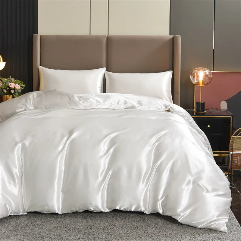 New 3Pc Satin Duvet Cover Set Bedding Luxury Sets 
