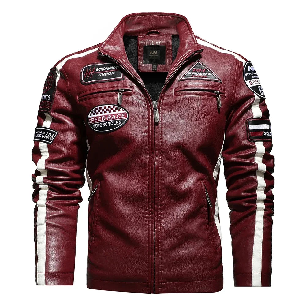 Mens Vintage Motorcycle Jacket 2024 Men Fashion New Biker Leather Jacket Male Embroidery Bomber Coat Winter Fleece Pu Overcoat