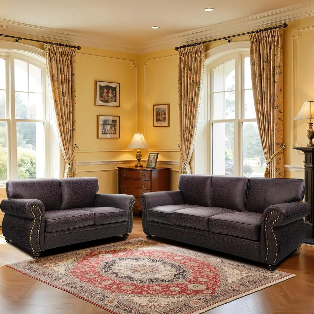 Living Room Furniture Sofa Set Mid-Century with Rivet Design