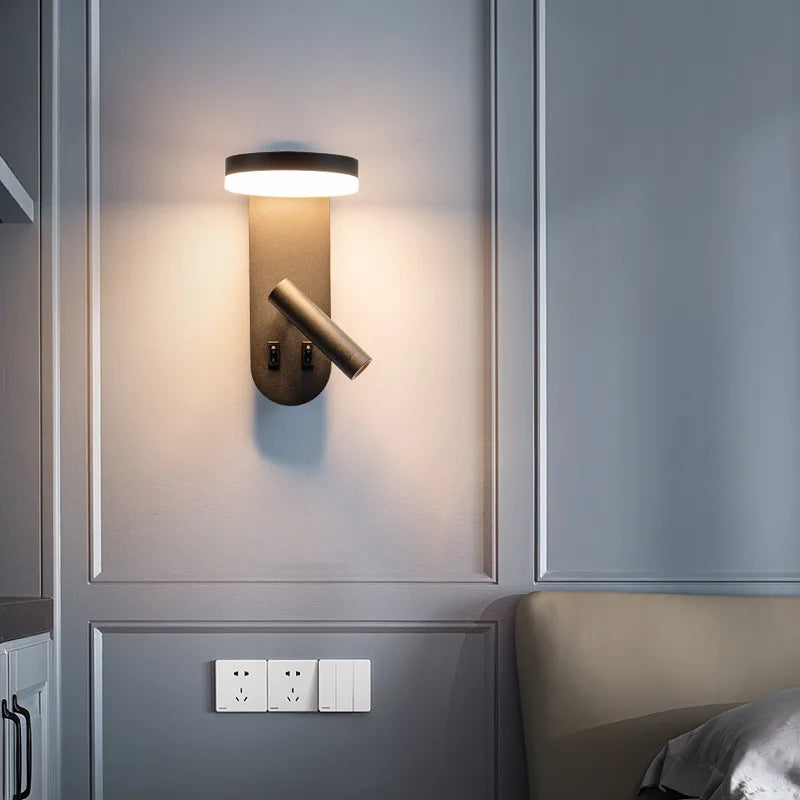 Modern Bedroom/Hotel Wall Light with Switch Rotatable Spotlight