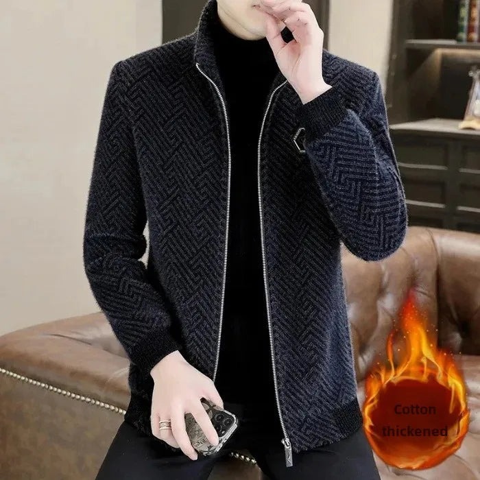 New Mens fashion Winter Fleece-Lined Thickened Cropped Woolen Overcoat Casual Wear