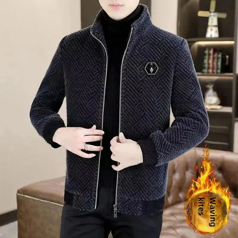 New Mens fashion Winter Fleece-Lined Thickened Cropped Woolen Overcoat Casual Wear