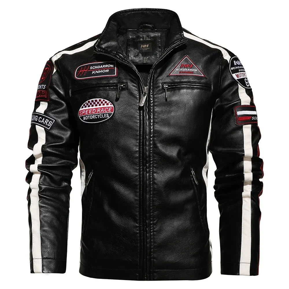 Mens Vintage Motorcycle Jacket 2024 Men Fashion New Biker Leather Jacket Male Embroidery Bomber Coat Winter Fleece Pu Overcoat