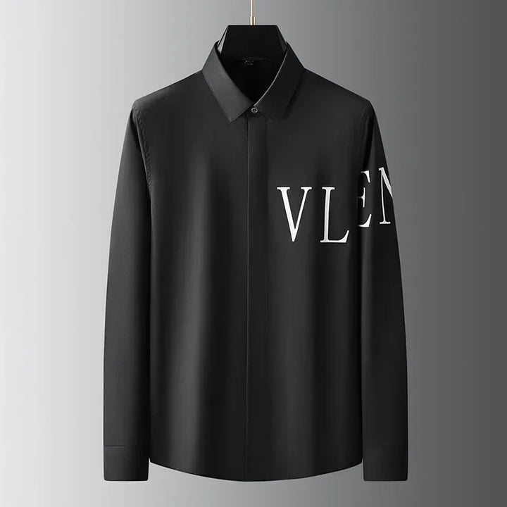 Premium Designed Letter Flocking Long Sleeved Mens Shirt