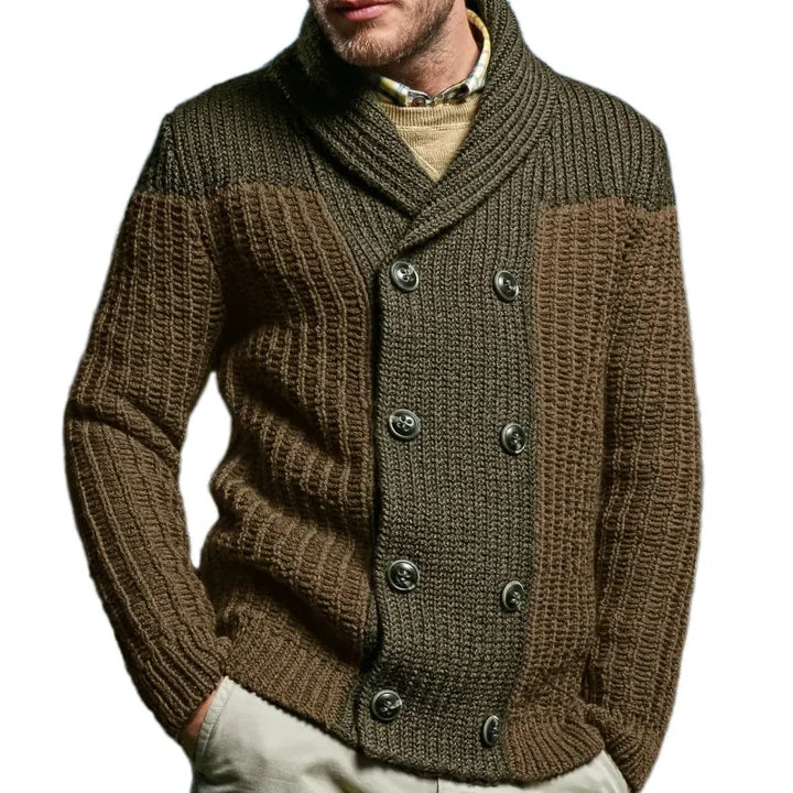 American New Style Color-Blocking Knitted Sweater, Lapel Long-Sleeved Sweater, Plus-Size Men'S Clothing for Autumn and Winter.