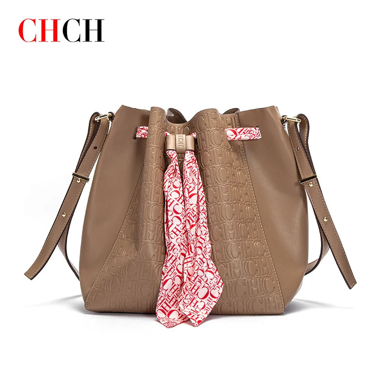 Fusion CH Luxury Women' PU Bucket Large Capacity Shopping Travel Commuter Shrink Scarf Shoulder Bag