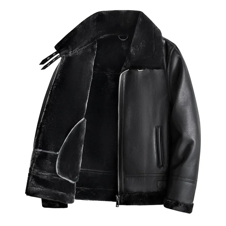  New Fusion Men' Fleece-Lined Thickened Autumn/Winter Style Sheep Fur Integrated leather Jacket 