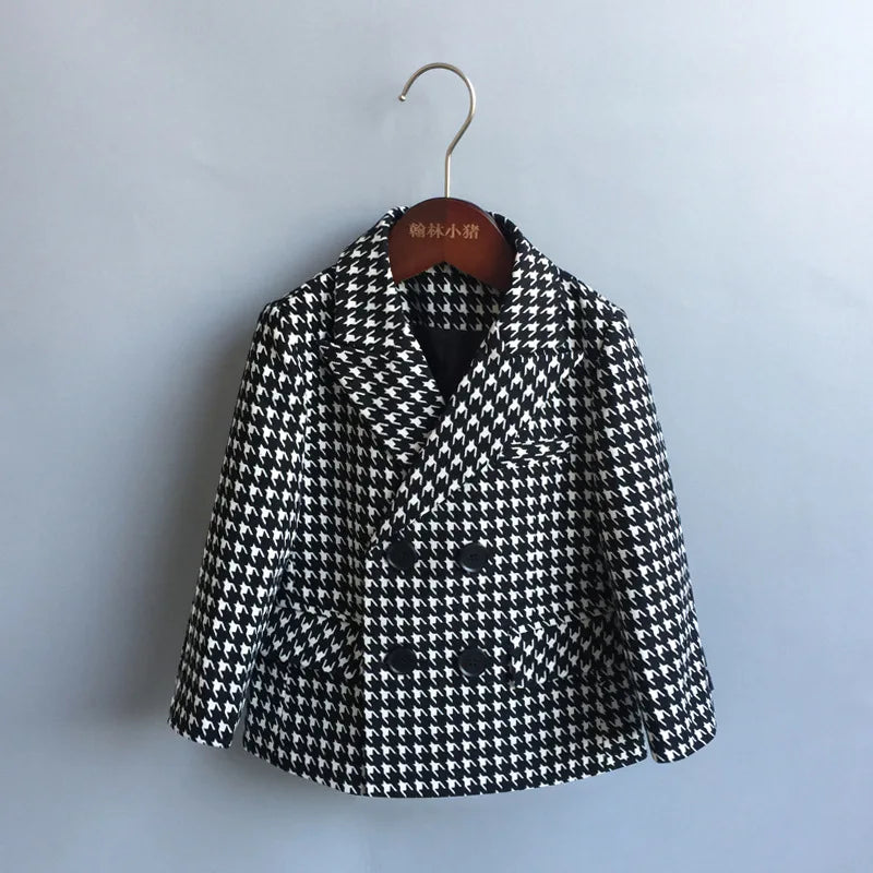 New Children'S Houndstooth Formal Suit Set Boys Wedding Birthday Party Performance Costume Kids Double Breasted Blazer Pants Clothes