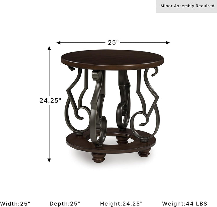 Classic End Side Table with Curved Metal Supports – Modern Rustic Side Table for Living Room & Bedroom