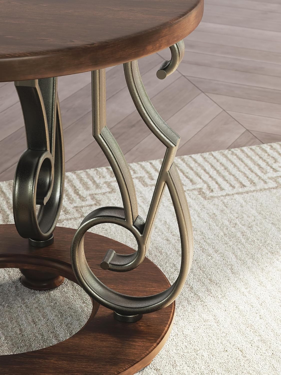 Classic End Side Table with Curved Metal Supports – Modern Rustic Side Table for Living Room & Bedroom