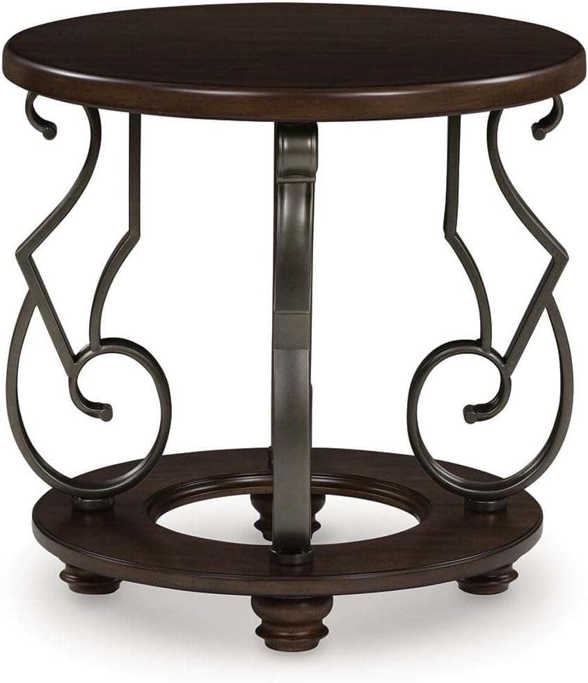 Classic End Side Table with Curved Metal Supports – Modern Rustic Side Table for Living Room & Bedroom