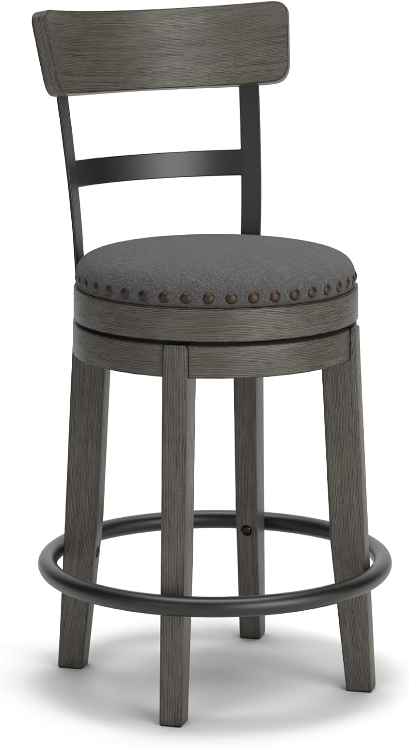 Bar Stool with 360° Swivel Seat – Cushioned Kitchen Island Stool, Wood & Metal Frame Counter Height Seating