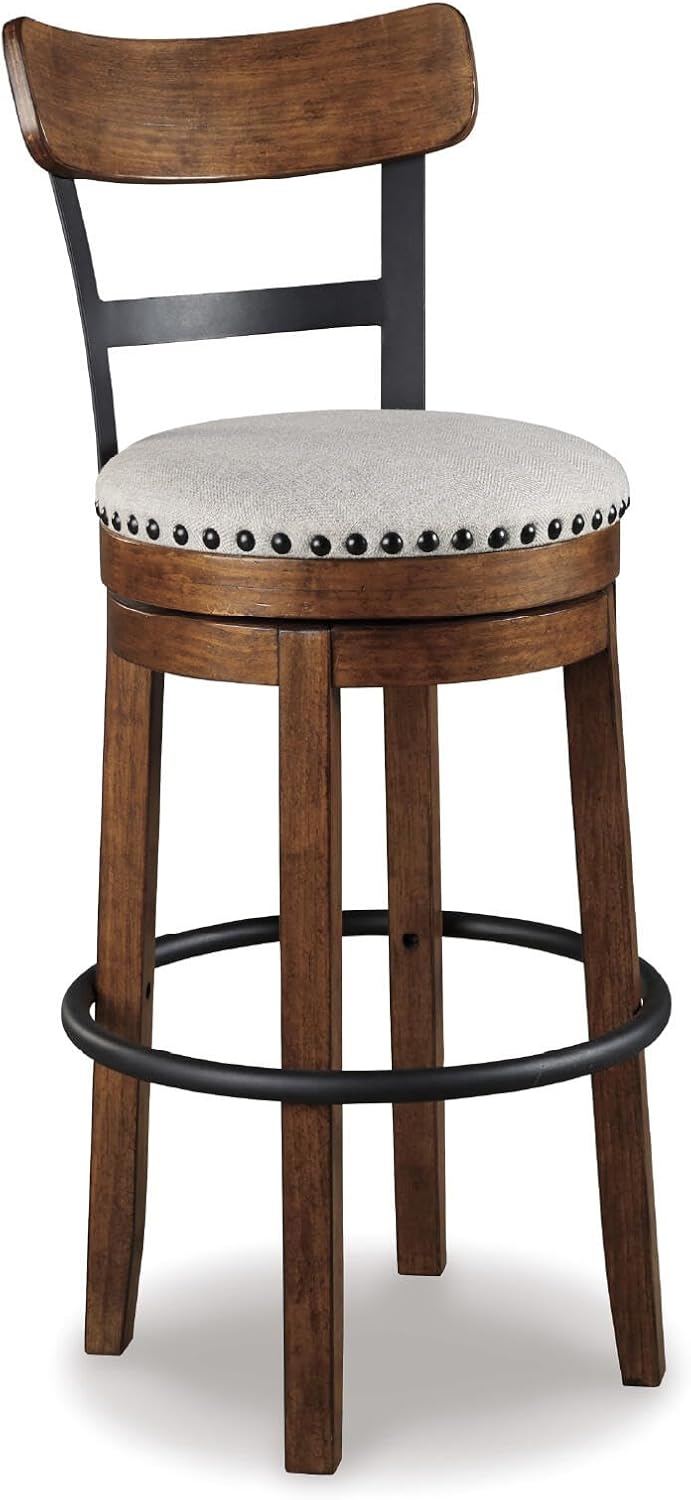 Bar Stool with 360° Swivel Seat – Cushioned Kitchen Island Stool, Wood & Metal Frame Counter Height Seating