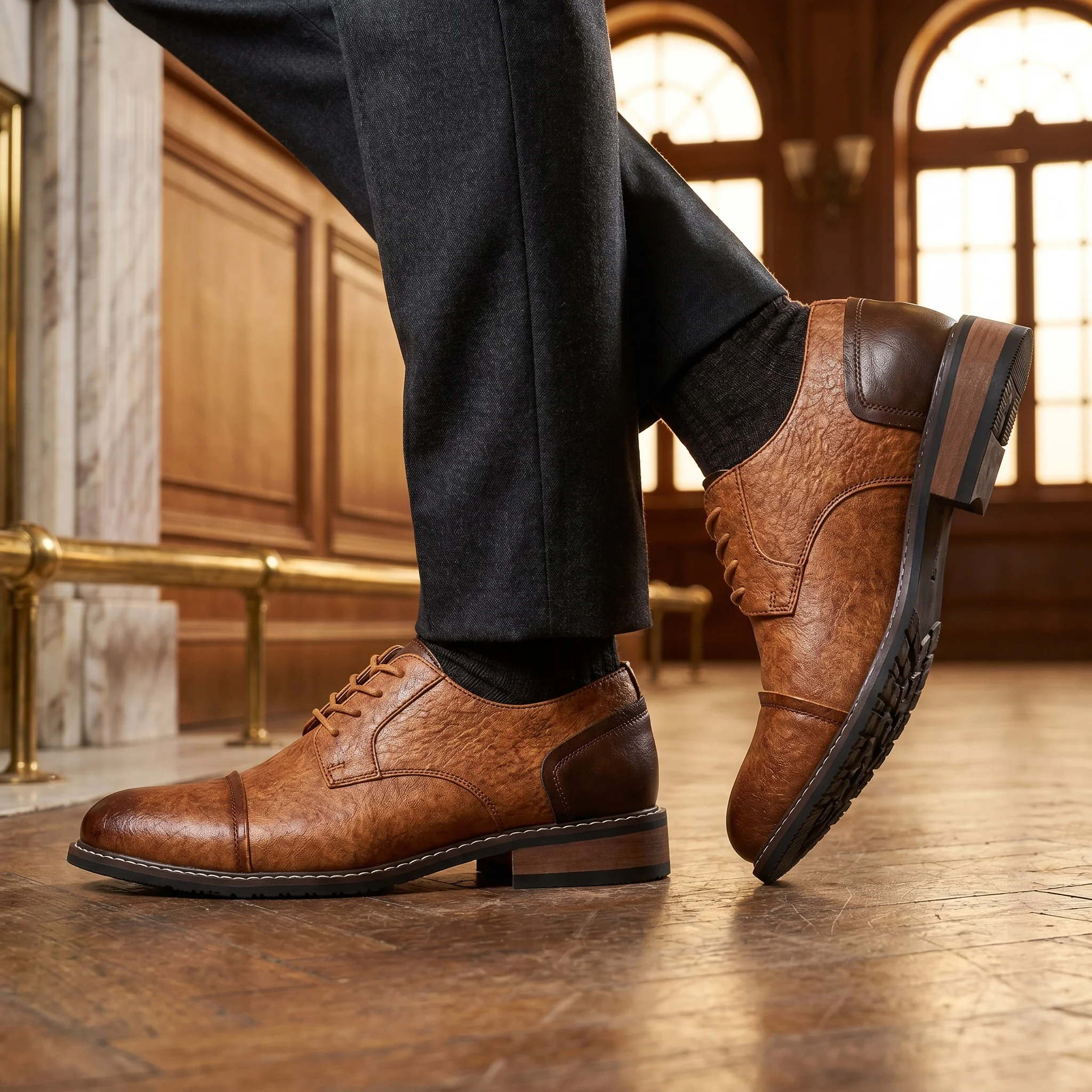 Men's Leather Derby Shoes – Casual Fashion Dress Shoes | Classic Smart-Casual Lace-Up Footwear
